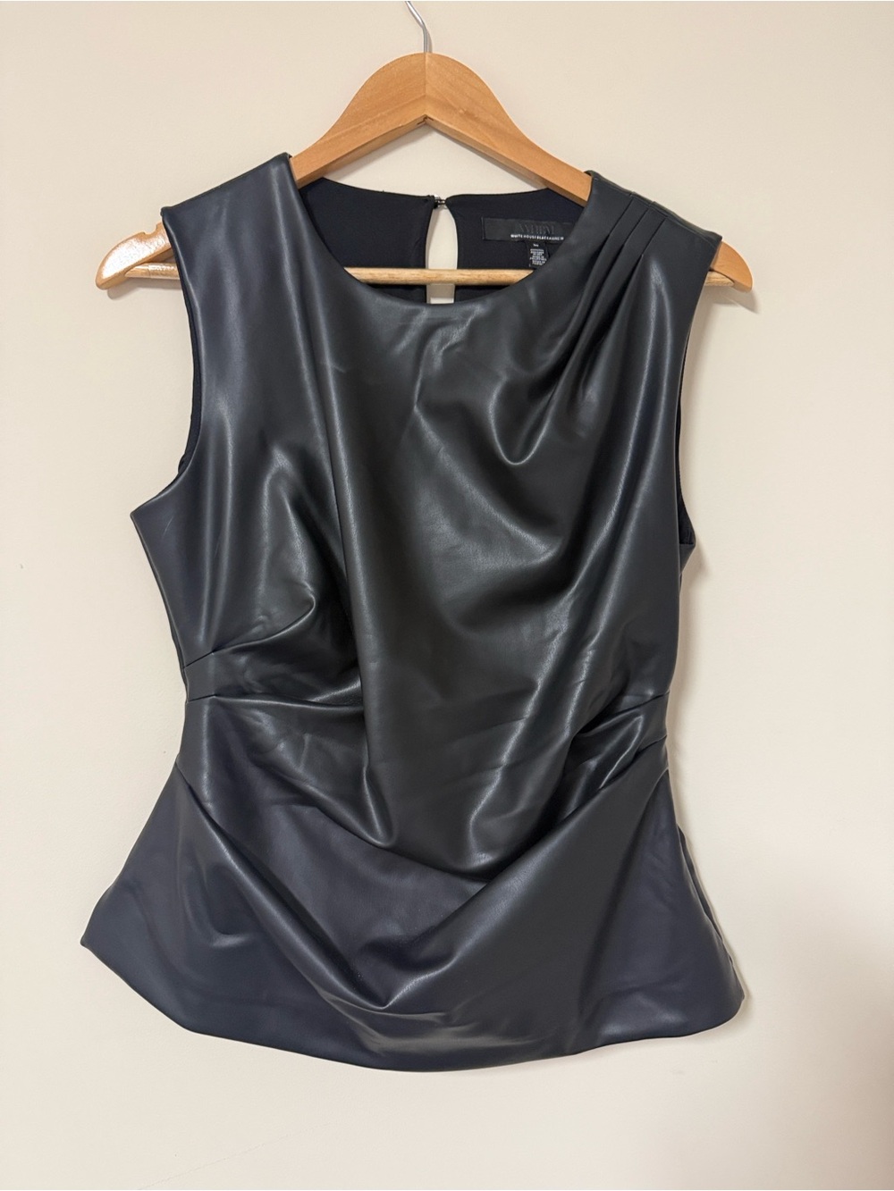 WHBM Faux Leather Draped Top Black Size M NWT